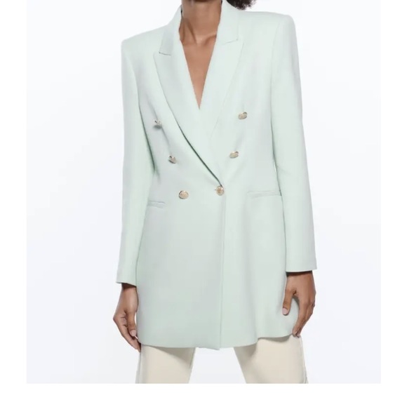 Mint Green Zara Double Breasted Blazer - Picture 2 of 7